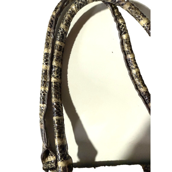 Sondra Roberts Tote Bag Womens Medium Woven Cane Faux Snakeskin Handles Purse - Picture 3 of 8